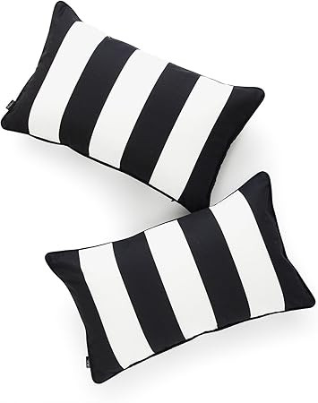 Hofdeco Decorative Lumbar Pillow Cover ONLY Indoor Outdoor Water Resistant Canvas Modern Black St... | Amazon (US)