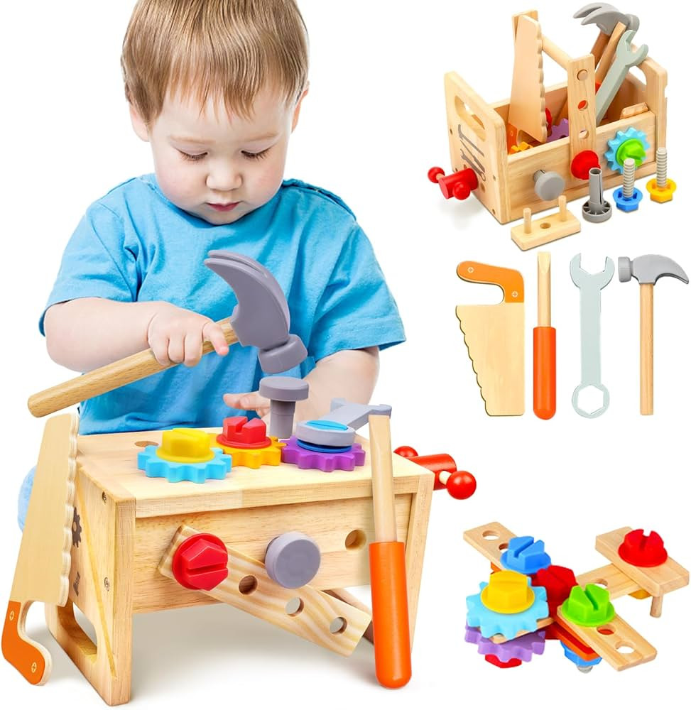 Kids Tool Set - 29 PCS Wooden Toddler Tool with Box, Montessori STEM Educational Pretend Play Con... | Amazon (US)
