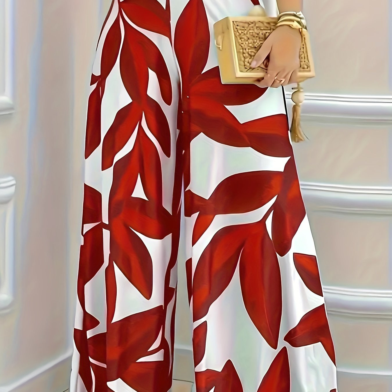 TEMU Western Comfortable Printed Wide Leg Pants, Long Length, Loose Contour, Elastic Waist, Polyester, 115g/㎡, Woven, For Adult, Weekend Casual, Spring/fall | Temu Affiliate Program