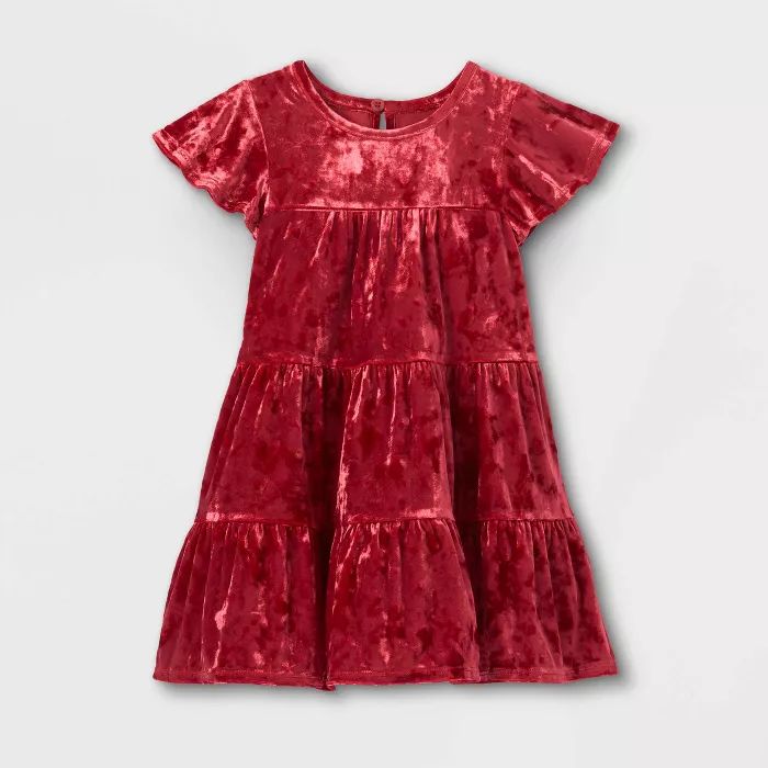 Toddler Girls' Tiered Velour Short Sleeve Dress - Cat & Jack™ Red | Target