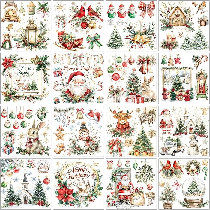 16 Sheets Classic Red and Green Christmas Rub on Transfers for Crafts Furniture, Holiday Wreath B... | Amazon (US)