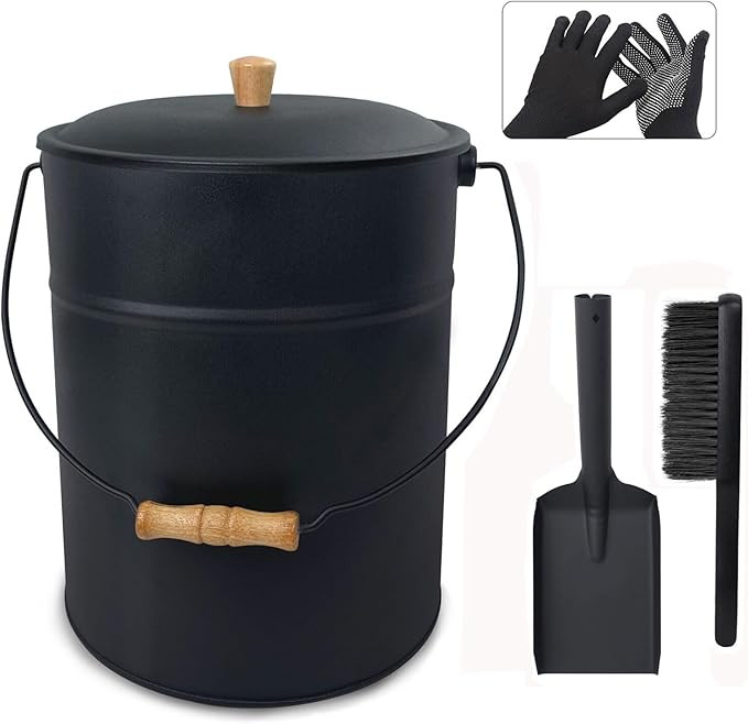 Poofzy Ash Bucket with Lid and Shovel, 4 Gallon Fireplace Bucket for Ashes, Metal Bucket Includes... | Amazon (US)