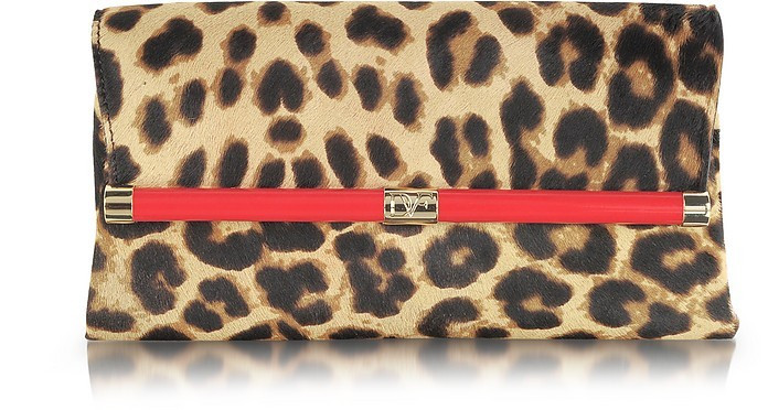 Diane Von Furstenberg 440 Leopard Print Haircalf Envelope Clutch | Forzieri US & CA