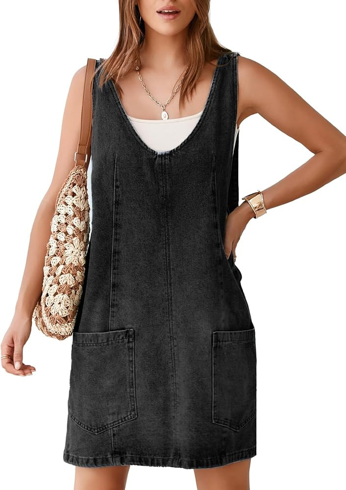 BerryGo Women's Denim V Neck Sleeveless Overall Dress Casual Mini Pinafore Dress Short Jumper Jea... | Amazon (US)