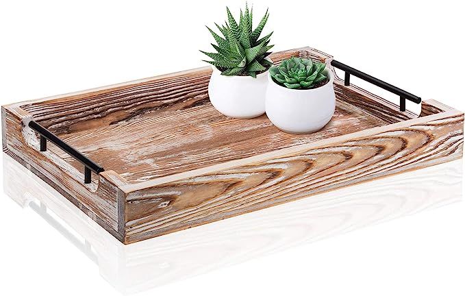 Large Ottoman Tray with Handles - 16.5"x12" - Coffee Table Tray - Rustic Tray for Ottoman - Woode... | Amazon (US)