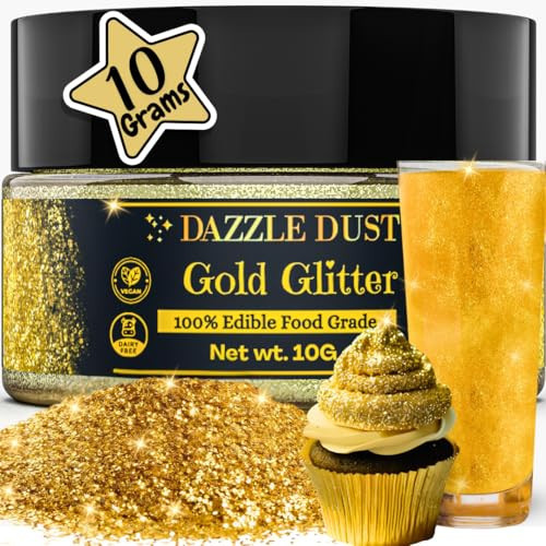 Dazzle Dust Edible Glitter Sprinkles for Cake Decorating, Drinks, Cookie, Icing, Dessert Decorations, Sparkly Luster, Food-Grade, Vegan, Gluten Free, Kosher, Bulk 10g, Gold | Amazon (US)