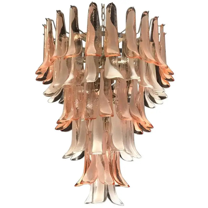 Murano Glass Pink and White Petals Chandelier Italian Modern, 1980s | 1stDibs