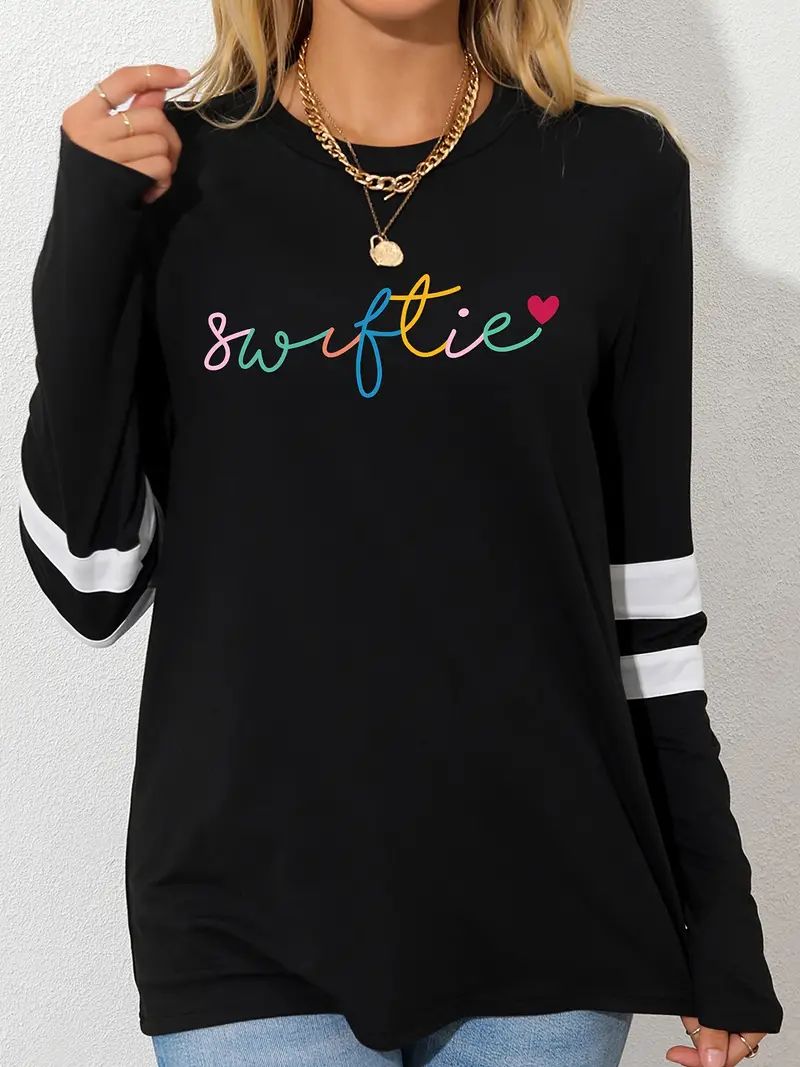 Swiftie Print T shirt Long Sleeve Crew Neck Casual Top For - Temu | Temu Affiliate Program
