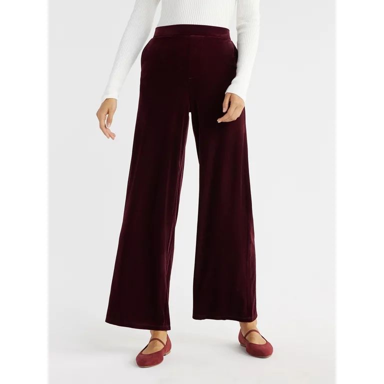 Time and Tru Women's Velvet Wide Leg Pants, 32" Inseam, Sizes XS-XXXL | Walmart (US)