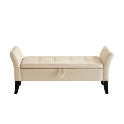 51.5" Beige Velvet Companion Bench With Storage - Comfortable & Elegant Bedroom In Spacious Comfy | Wayfair North America
