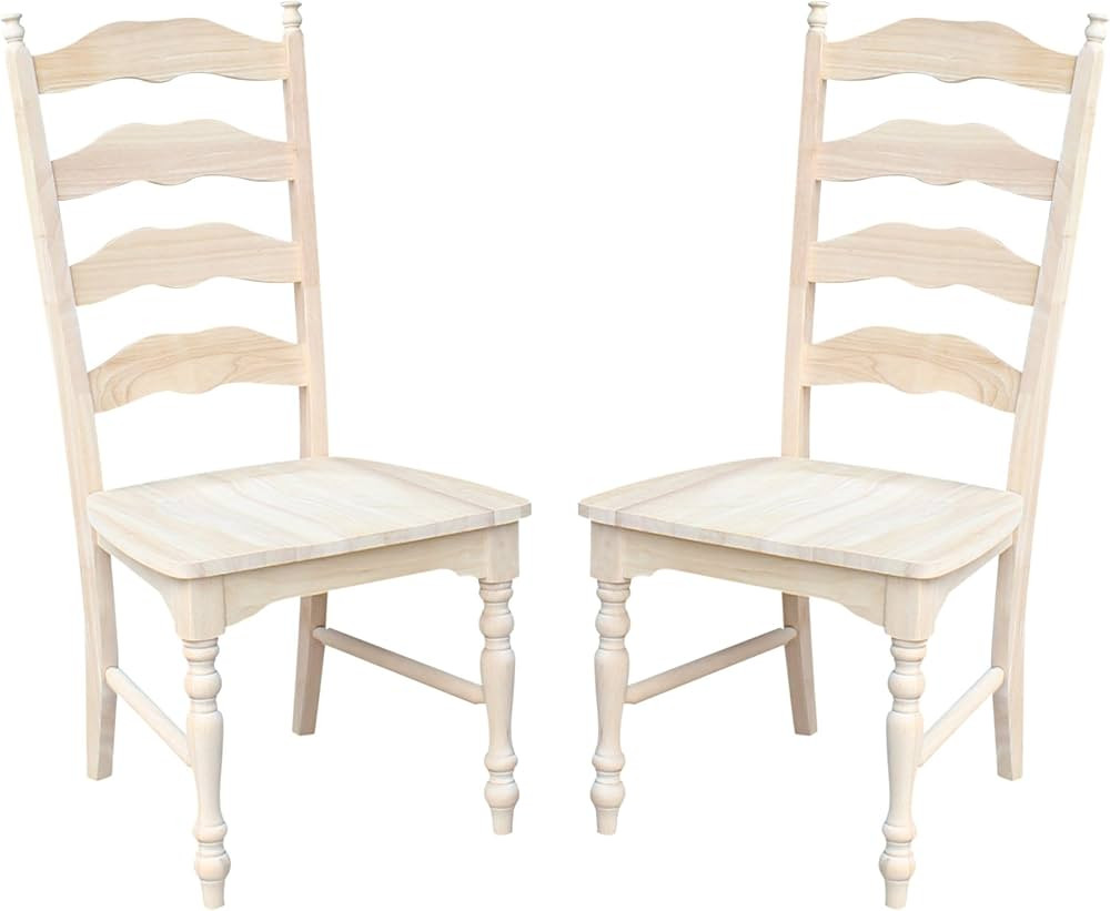 IC International Concepts Set of 2 Maine LadderBack Chairs Dining/Kitchen/Study/Balcony, Solid Wo... | Amazon (US)