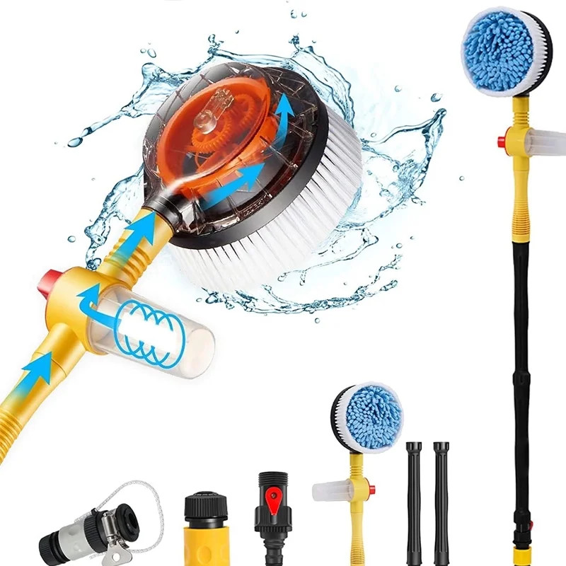 Rotating Car Wash Brush with Soap Dispenser &amp; Hose Attachment, Soft Bristle Car Spin Mop Wash... | Walmart (US)