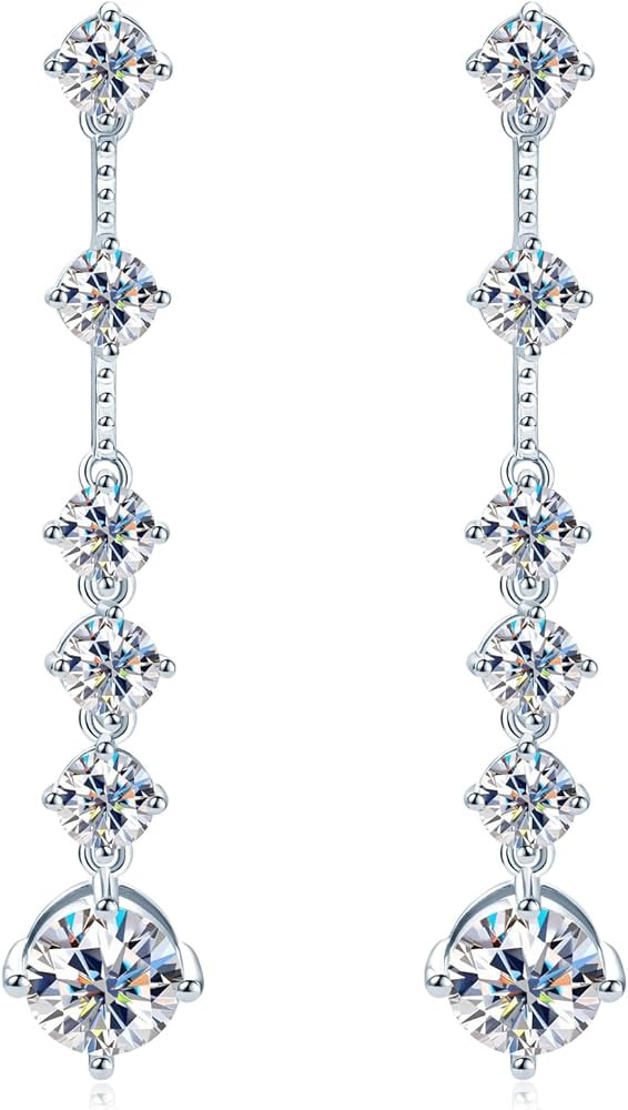 Moissanite Dangle Earrings for Women, 925 Sterling Silver Short Long Drop Earrings 1-4CT D-E Colo... | Amazon (US)