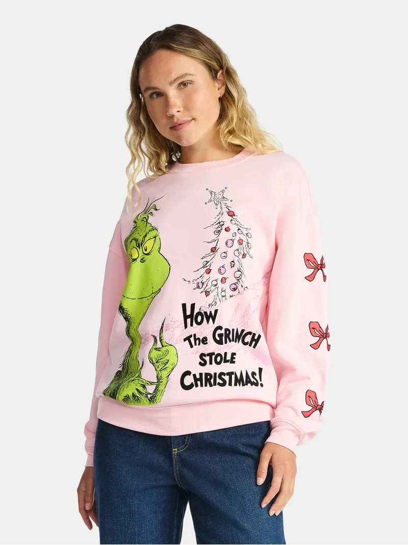 Dr Seuss The Grinch Women's Graphic Fleece Sweatshirt with Long Sleeves, Sizes XXS-XXL - Walmart.... | Walmart (US)