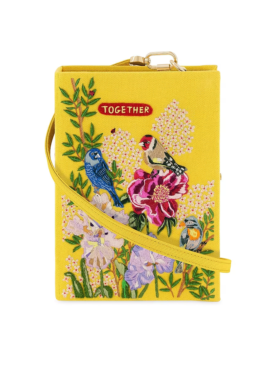 Women's Nathalie Lété Embroidered Book Clutch - Yellow | Saks Fifth Avenue