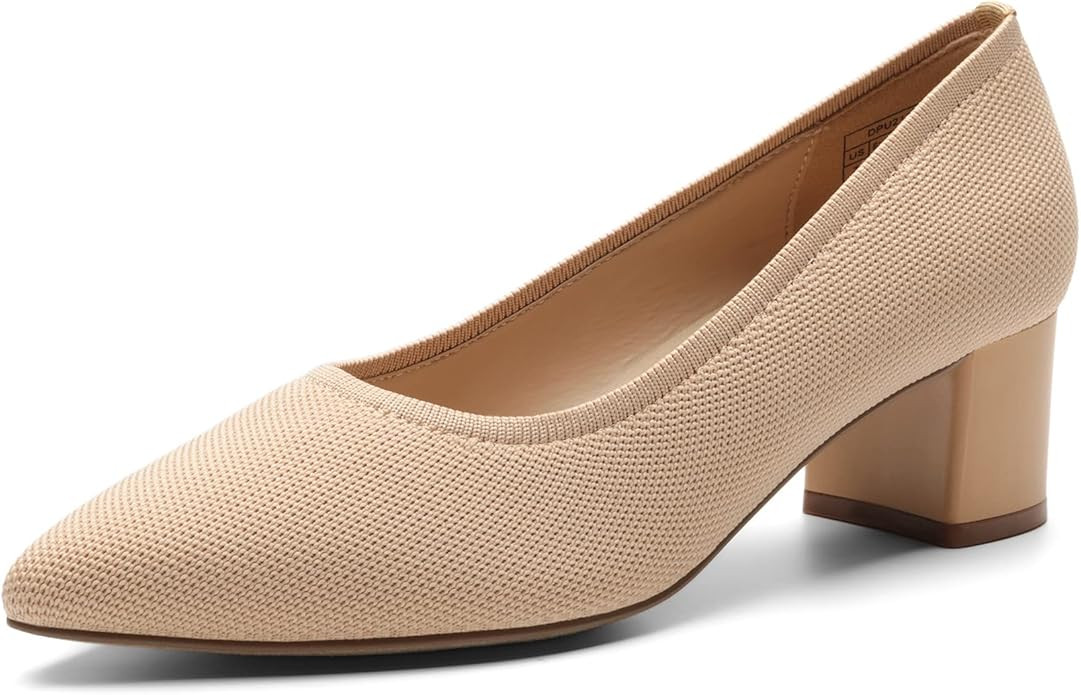 DREAM PAIRS Women's Chunky Low Block Heels Closed Toe Work Pumps Comfortable Knitted Pointed Toe ... | Amazon (US)