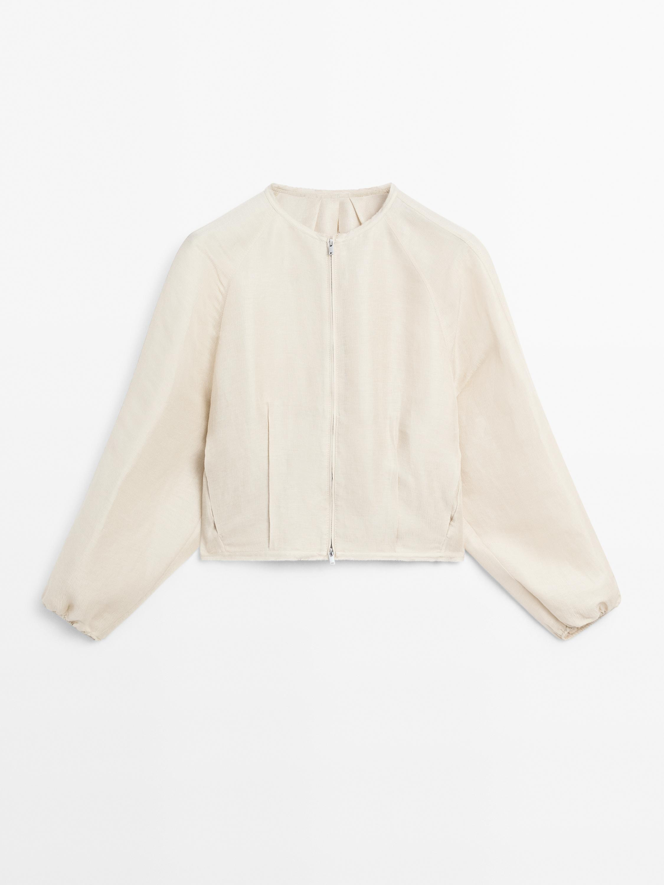 Frayed linen and silk bomber jacket | Massimo Dutti UK