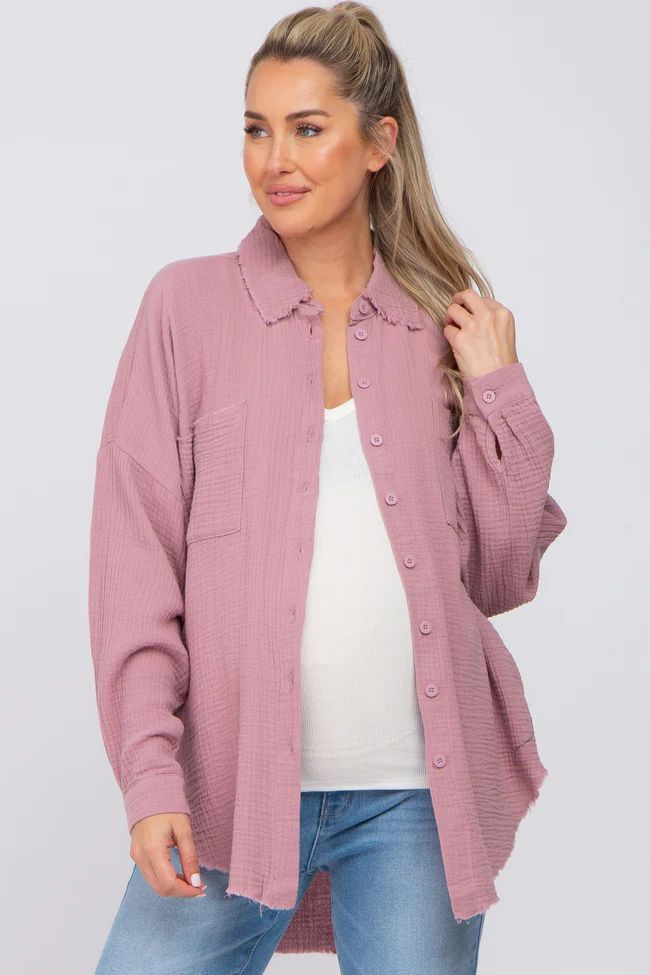 Light Pink Crepe Maternity Button Up Shirt | PinkBlush Maternity