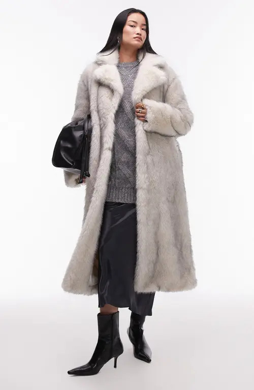 Topshop Faux Fur Longline Coat in Off White at Nordstrom, Size Large | Nordstrom