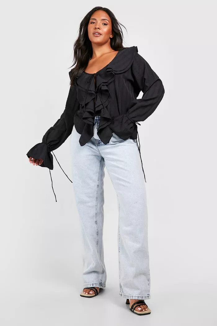 Plus Ruffle Front Tie Blouse | Boohoo.com (US & CA)