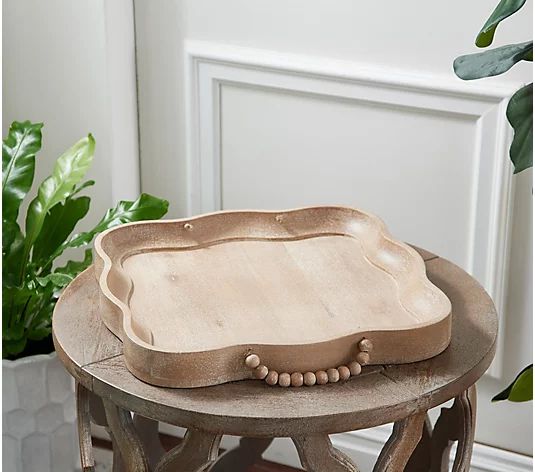 Wooden Scalloped Square Tray with Handles by Valerie - QVC.com | QVC