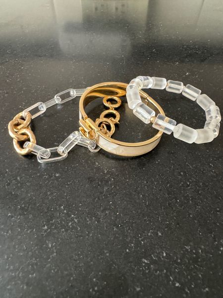 Loving this affordable bracelet stack. Because it’s clear, gold and white it goes with all of my outfits! 

#fashionover40 #fashionover50 #bracelets #accessories 

#LTKOver40 #LTKStyleTip