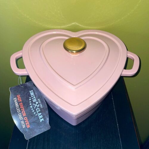 SMITH & CLARK Ironworks Pink Heart Shaped Dutch Oven 3QT Enameled Cast Iron  | eBay | eBay AU