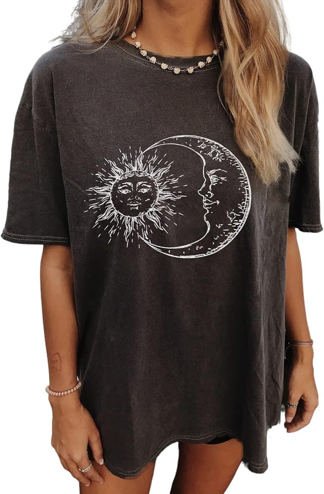 Women's Casual Short Sleeve Loose Shirt Oversized T-Shirt Trendy Going Out Crew Neck Summer Graph... | Amazon (US)