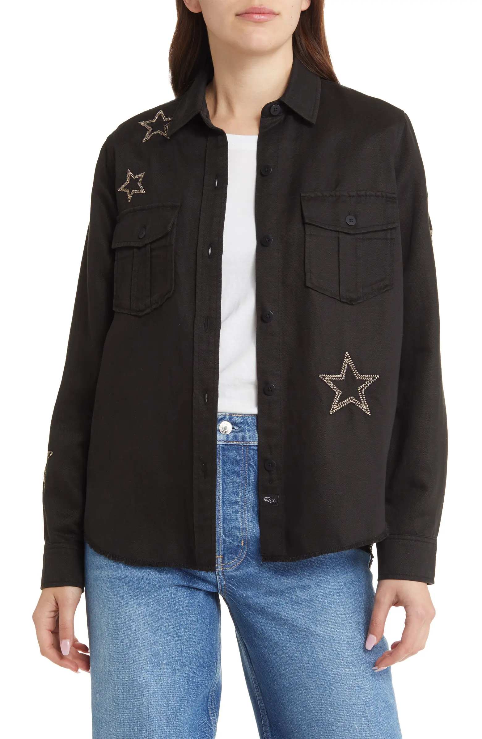 Loren Star Embroidered Twill Button-Up Shirt | Nordstrom