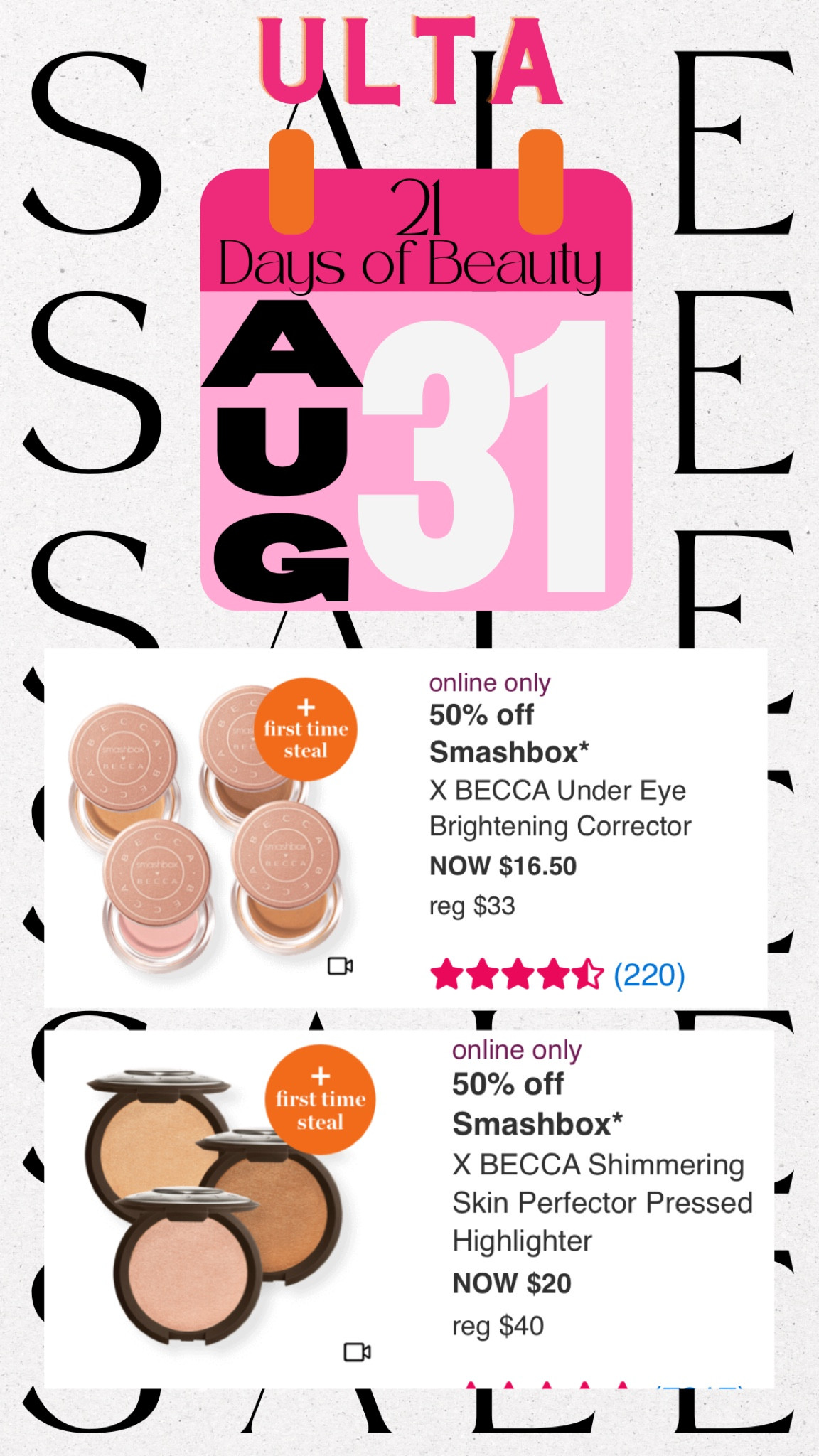 mark your calendars!!! ULTA’s 21 Days of Beauty starts NOW!! I’m going to be sharing the deals that I have my eye on and maybe you do too!! 

#ulta #beauty #21days #sales #deals #LTKsalealert #competition #steals #makeup #skincare #body #powders #concealer #foundation #brows #mascara #highlight #contour

#LTKSeasonal #LTKsalealert #LTKbeauty