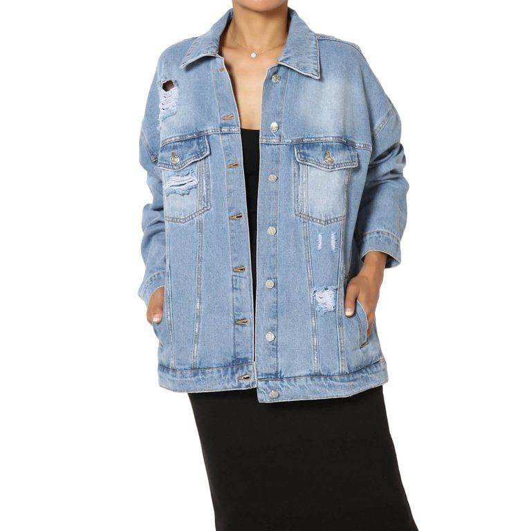 TheMogan Women's Casual Oversized Boyfriend Denim Jacket Distressed Relaxed Jean Outer | Walmart (US)