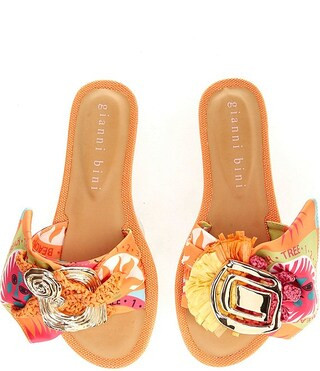 Jerome Mismatched Raffia and Swirl Ornament Slide Sandals | Dillard's