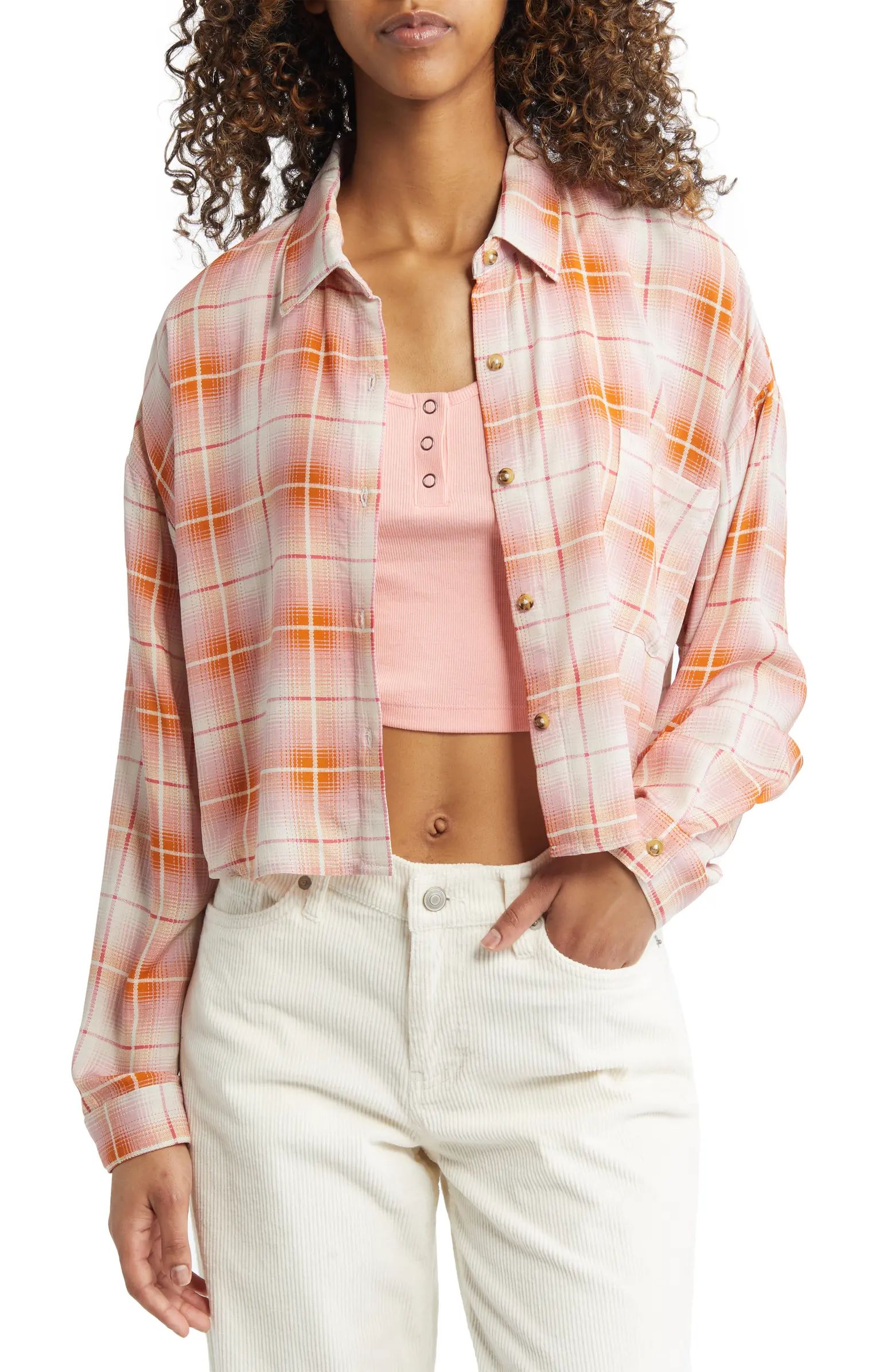 Plaid Crop Button-Up Shirt | Nordstrom