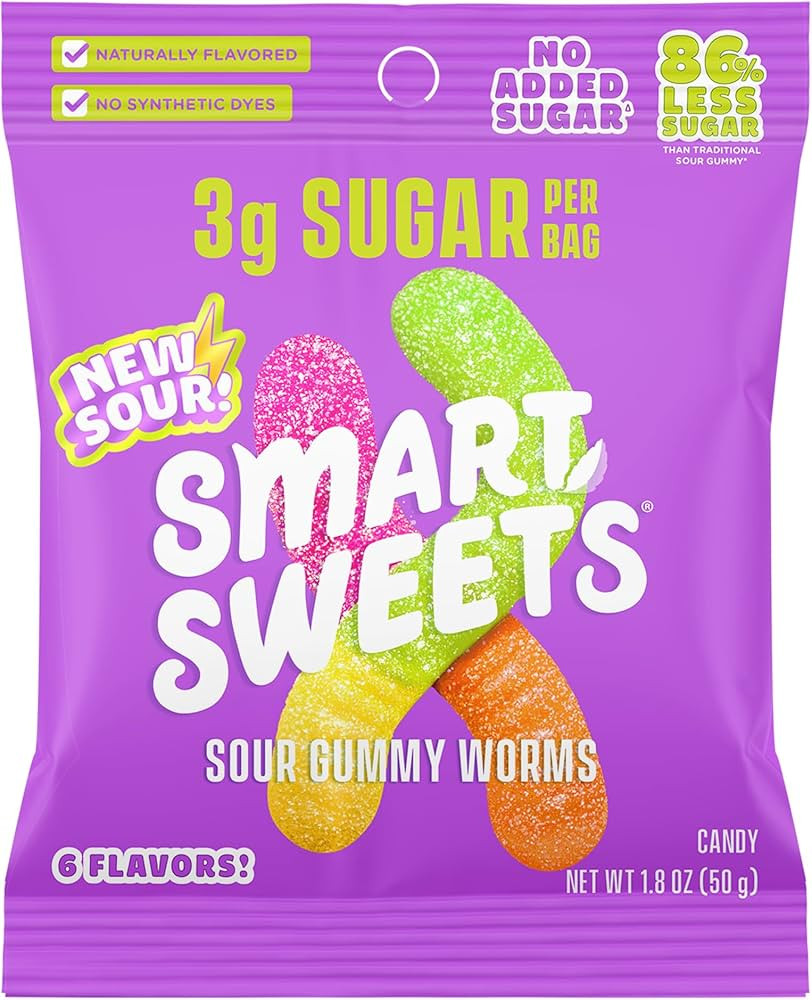 SmartSweets - Sour Gummy Worms (1.8oz, 14 Pack) - Low Sugar Gummy Candy, Low Calorie, Naturally F... | Amazon (US)
