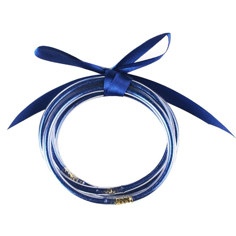 Caiyao Lightweight Colorful Glitter Jelly Beads Filled Bangles Stackable Silicone Bracelets with ... | Amazon (US)