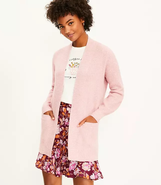 Ribbed Pocket Open Cardigan | LOFT