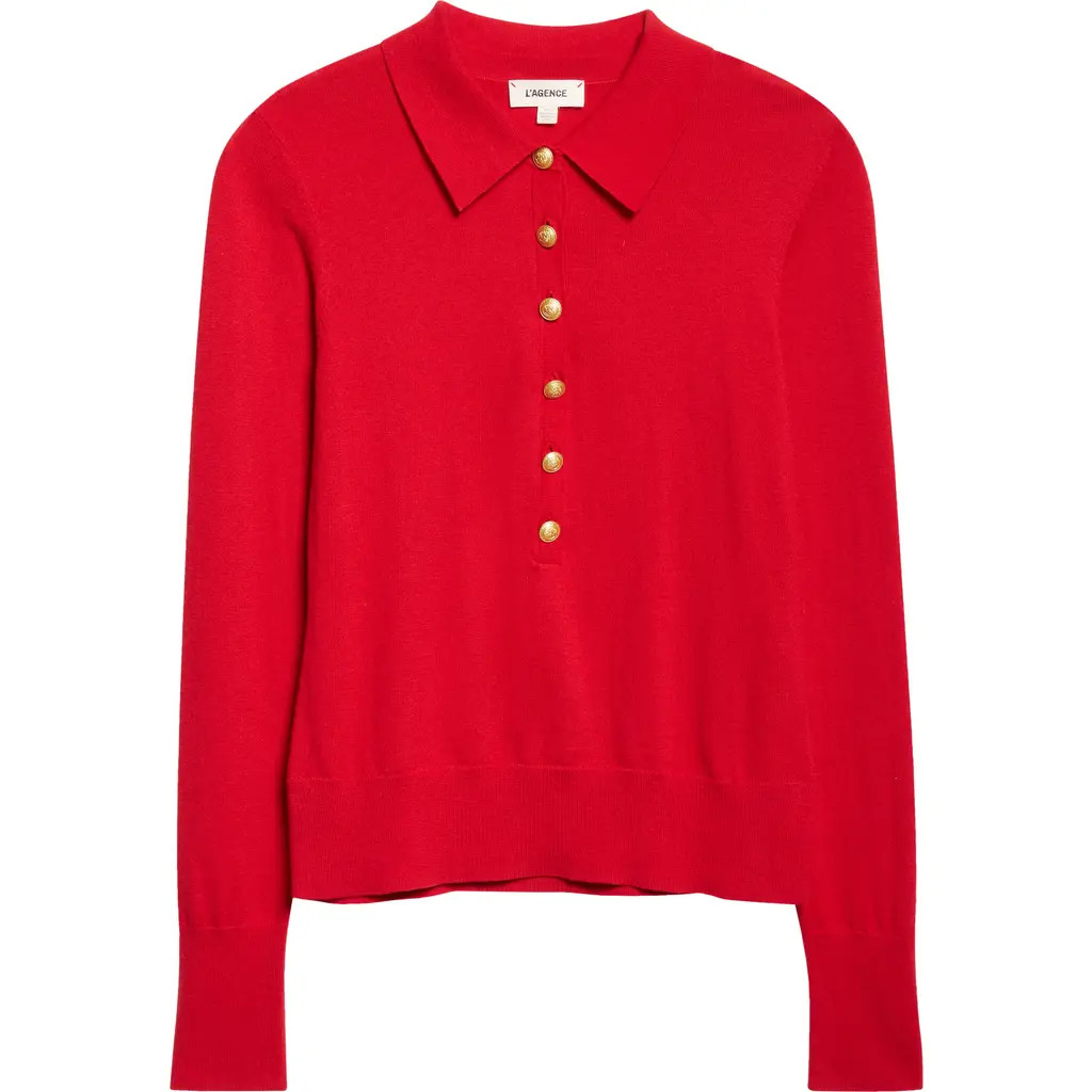 L'AGENCE Sterling Collar Sweater in Engine Red/Gold at Nordstrom, Size Medium | Nordstrom