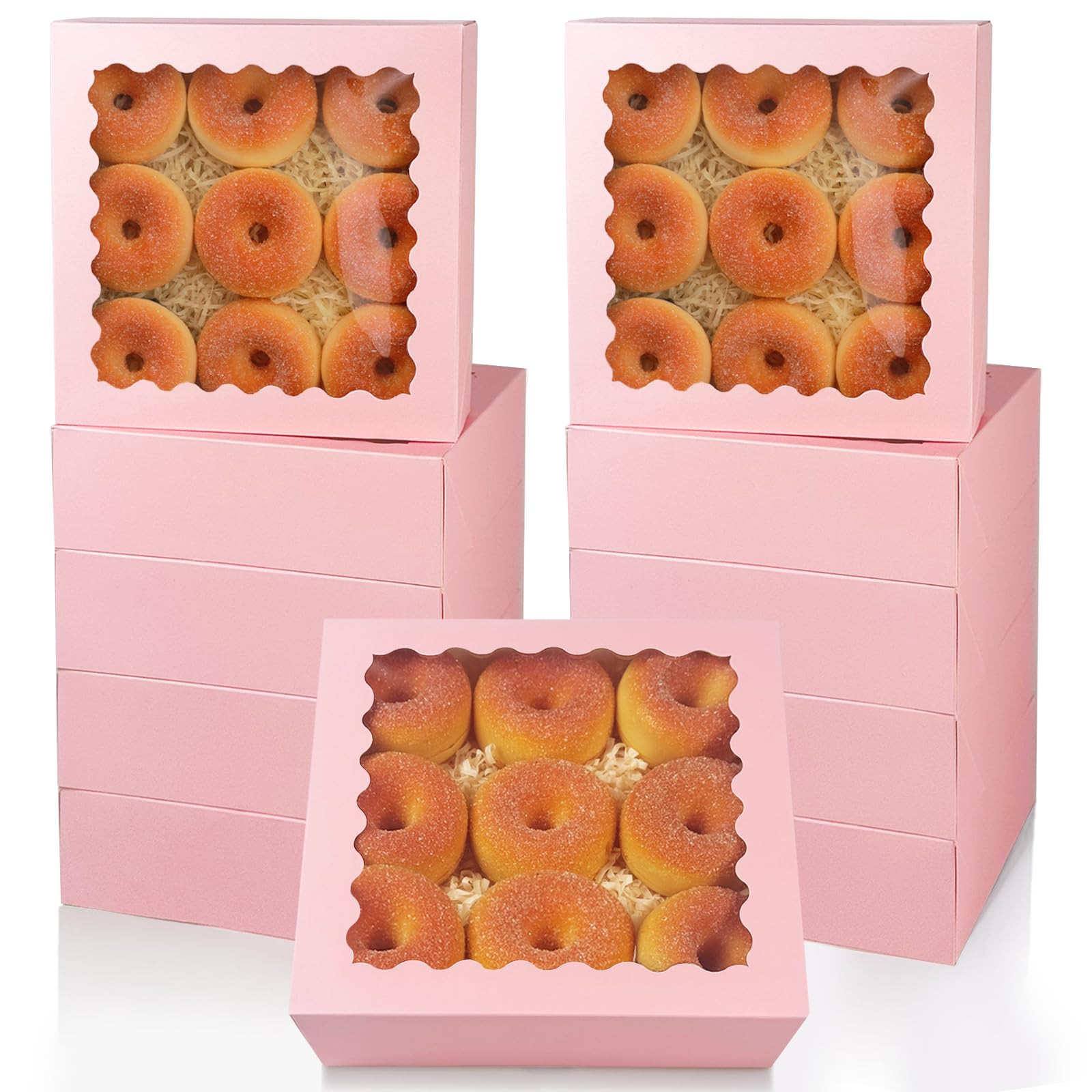 qiqee 10x10x2.5 Inch Pink Pie Boxes with Window 12Packs Cookie Donut Bakery Box (Auto-pop Up) | Amazon (US)