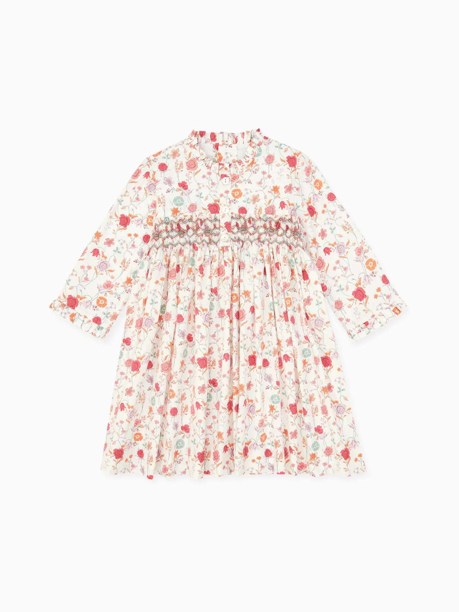 White Multi Azulina Girl Smock Dress | La Coqueta