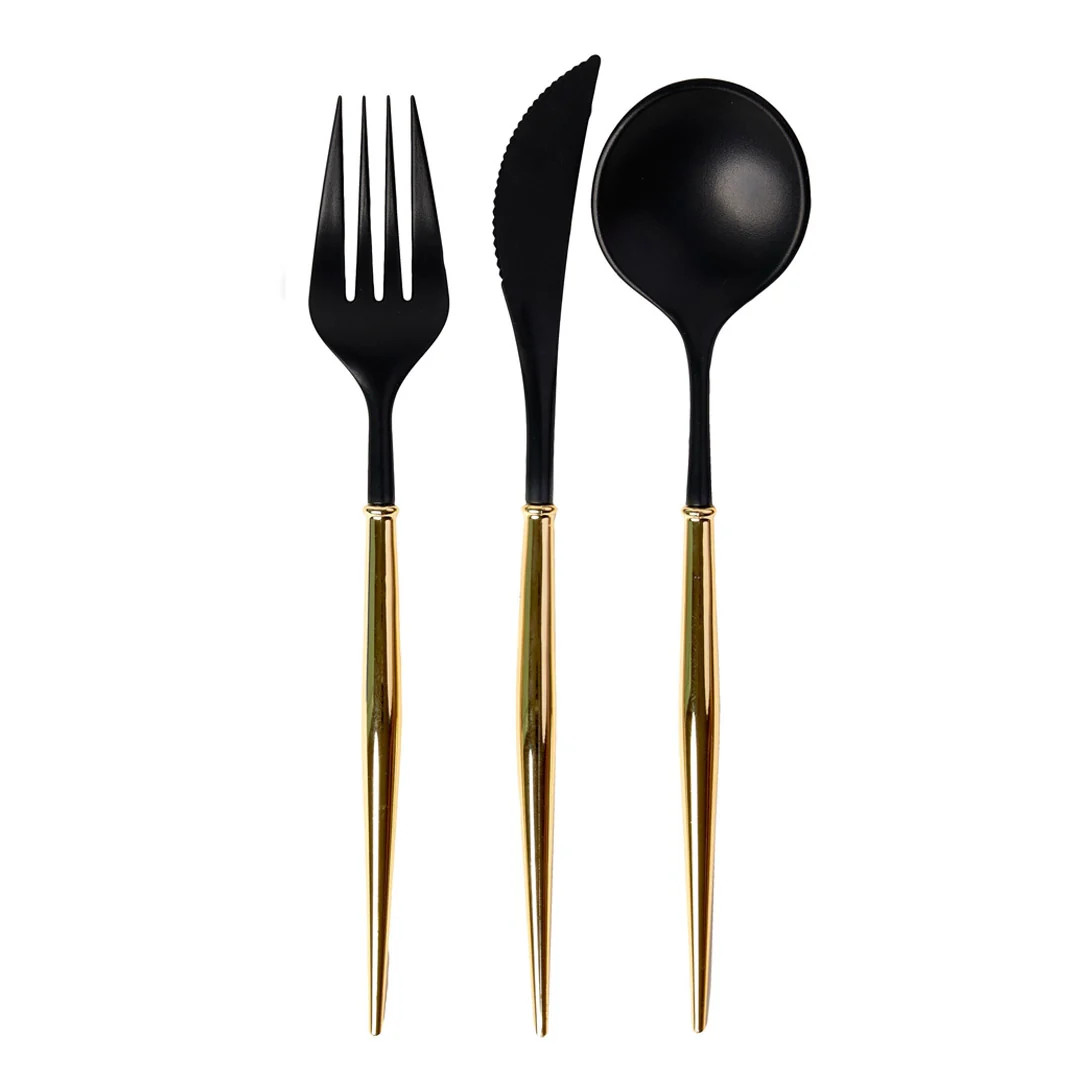Black & Gold Bella Plastic Cutlery/36pc, Service for 12 | Sophistiplate