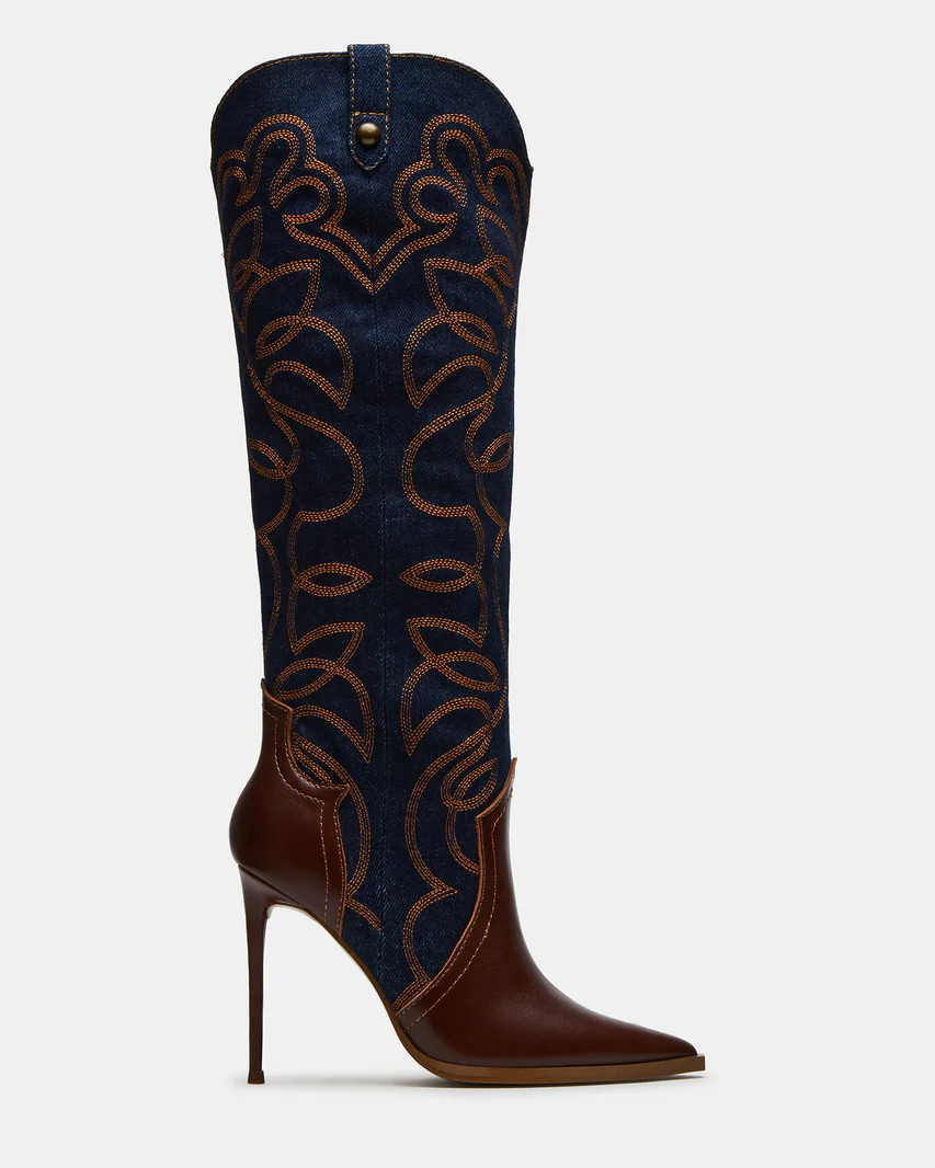 TYRANT Denim Multi Western Stiletto Boot | Women's Boots | Steve Madden (US)