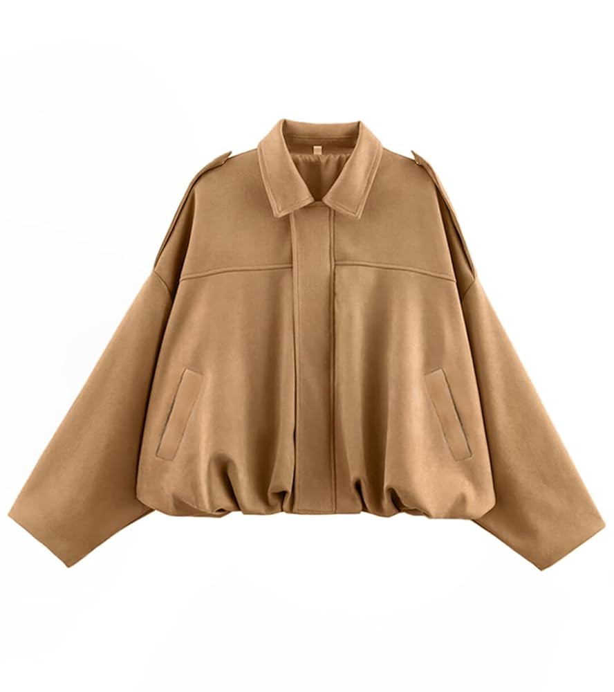 Womens Faux Suede Bomber Jacket Casual Lapel Pilot Cropped Coat Oversized Motorcycle Jackets 2025... | Amazon (US)