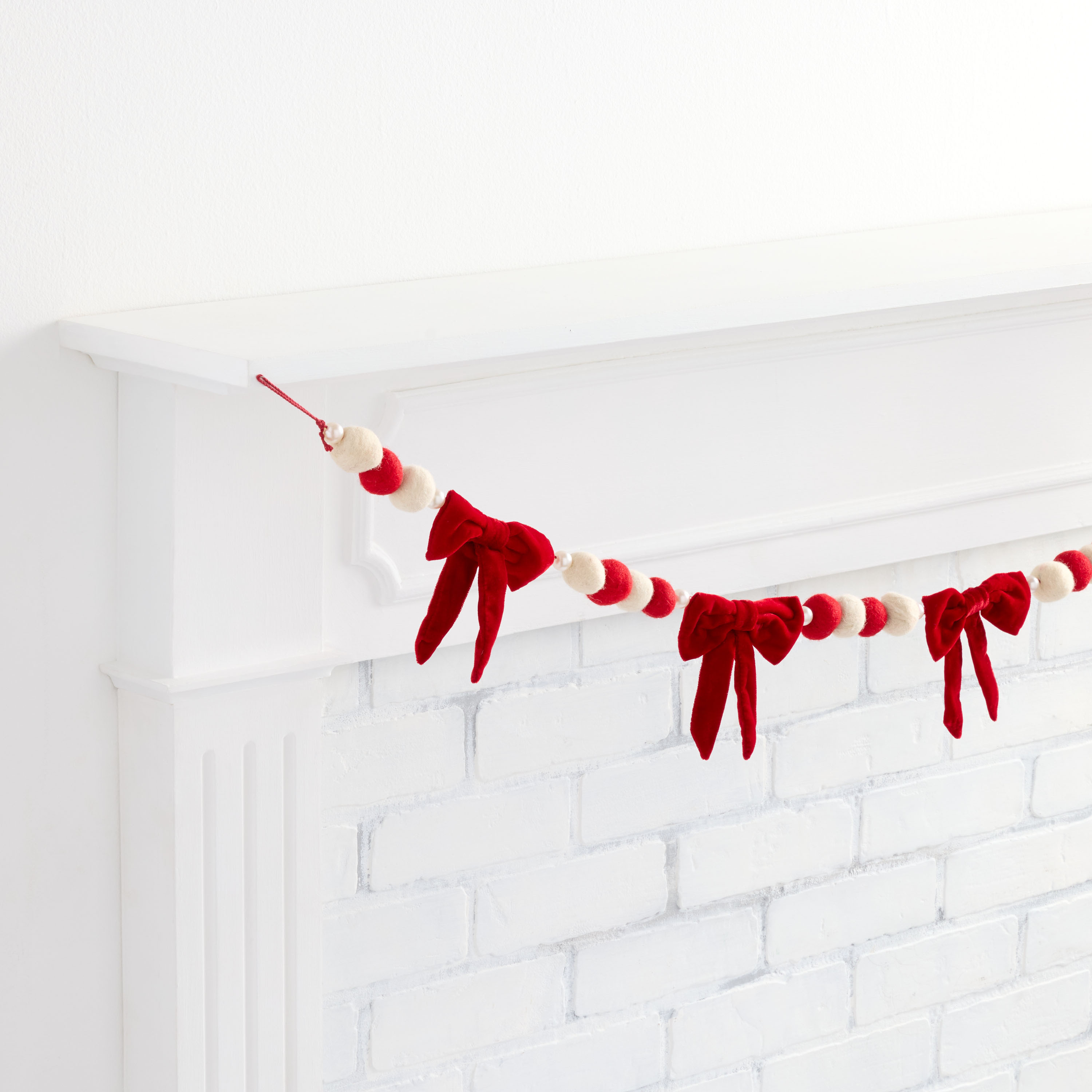 Red and White Felt and Velvet Bow Garland | World Market