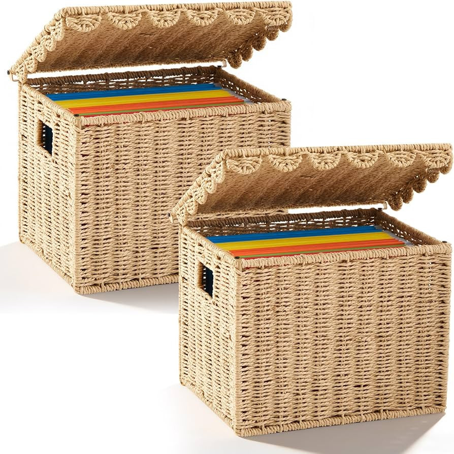 Jingmore 2 Pack File Storage Boxes, Letter Size Baskets, Paper Rope | Amazon (US)