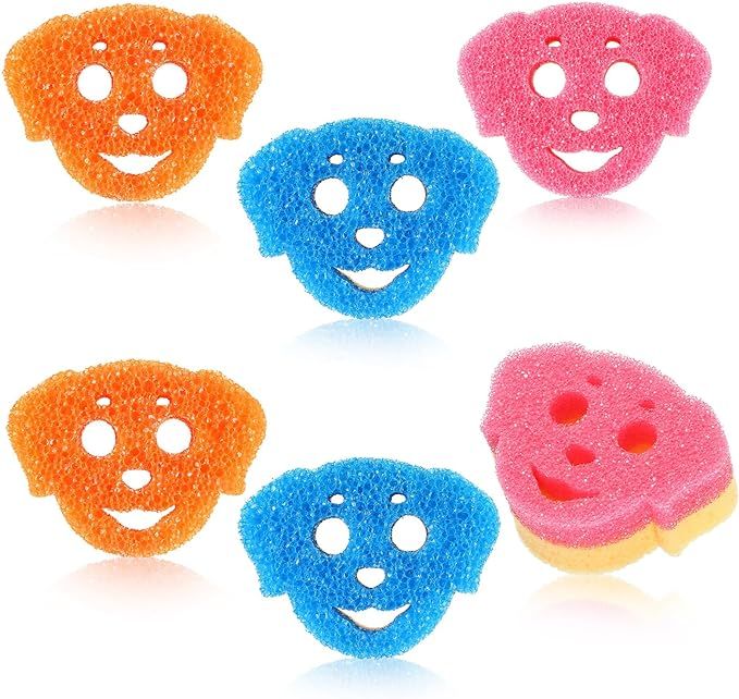 6 Pcs Dog Dual Sided Scrub Sponge Cleaning Sponges Cute Temperature Sensitive Dish Sponges for Wa... | Amazon (US)