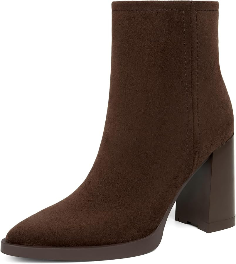 VIUGJNEX Ankle Boots for Women High Heel Pointed Toe Chunky Booties | Amazon (US)