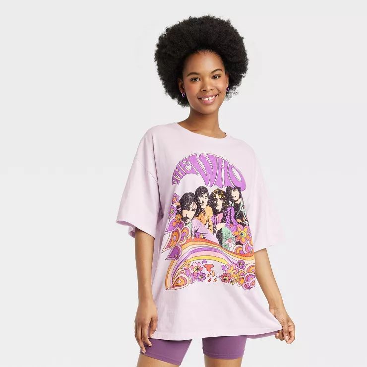 Women's The Who Oversized Graphic Short Sleeve T-Shirt Dress - Heathered Lavender Purple | Target