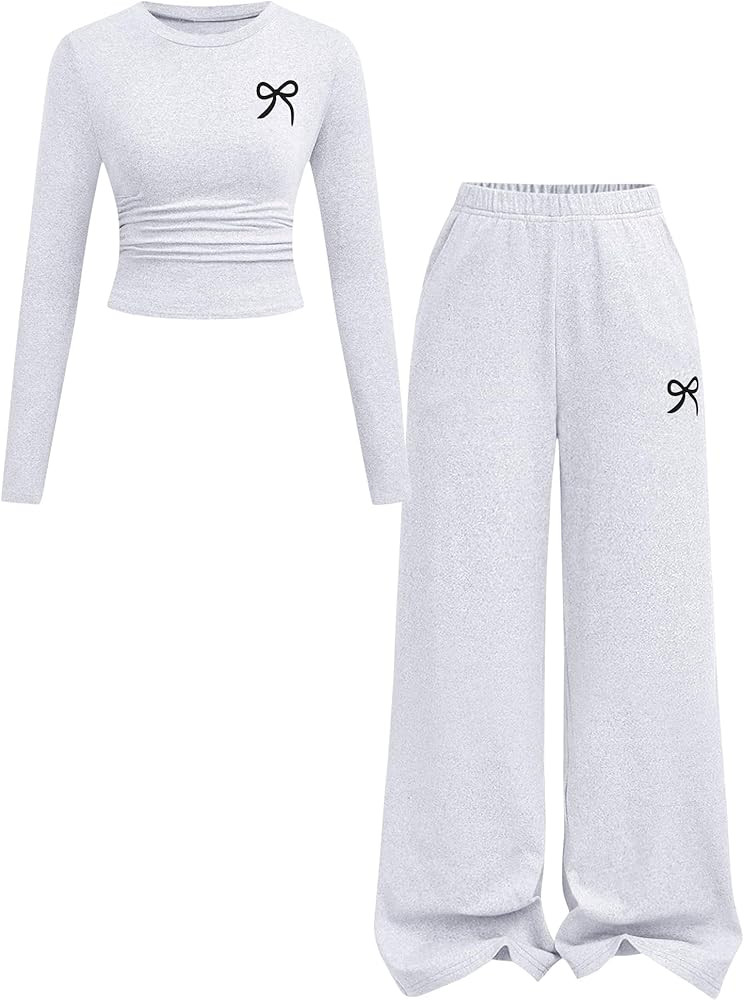 Tween Girls Clothes Long Sleeve Bow Knot Print Top + Wide Leg Pants 2 Piece Outfit Set, Size 7-16... | Amazon (US)