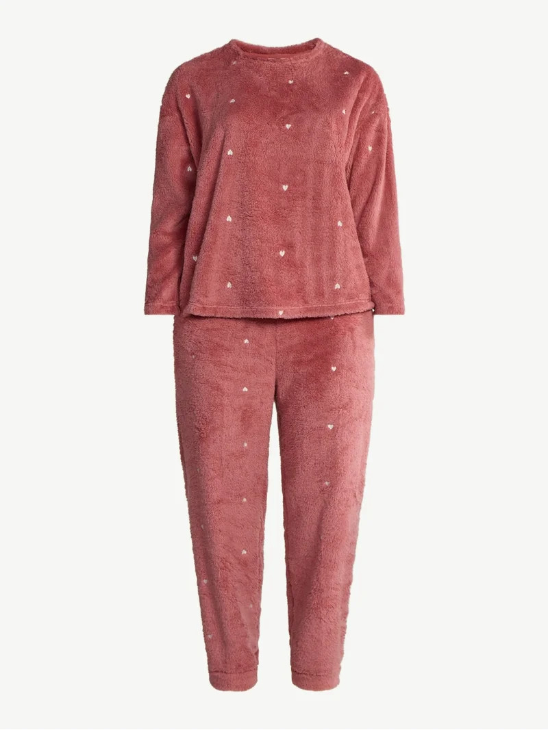 Joyspun Women's Plush Long Sleeve Top and Pants Pajama Set, 2-Piece, Size XS-3X - Walmart.com | Walmart (US)