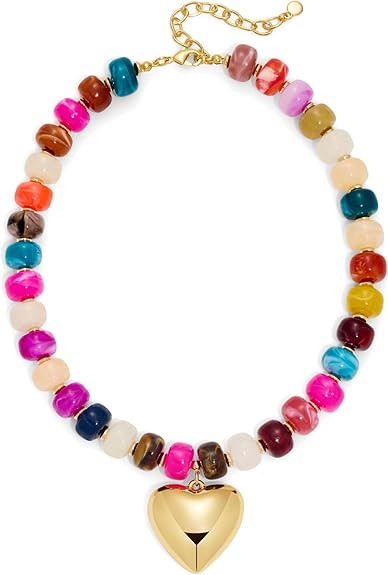 WOWORAMA Chunky Heart Necklaces for Women Colorful Resin Beaded Choker Necklace Gold Puffy Heart ... | Amazon (US)
